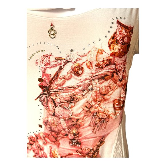 ELISA CAVALETTI EMBELLISHED PRINT DROP SLEEVE TOP (SZ XS / SM) - Picture 12 of 15